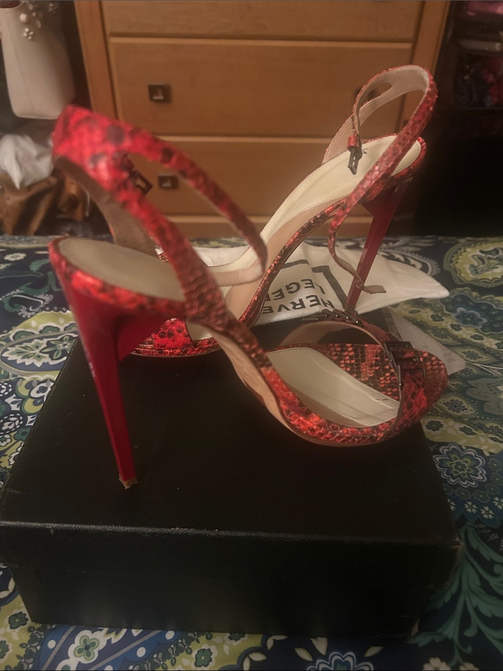 Herve Leger Red Snake-Print Stiletto Sandals - Picture 10 of 15